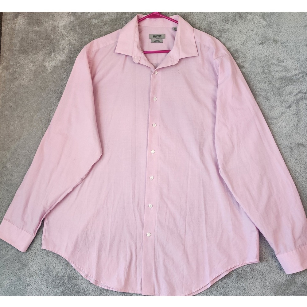 Kenneth Cole Reaction Shirt Mens Size 18 36/37 Slim Tall Pink Wrinkle Free